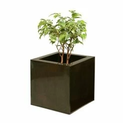 40cm Zinc Galvanised Mocha Brown Cube Planter - By Primrose™ -Planters Outlet Store PP0041L add image 2 1233