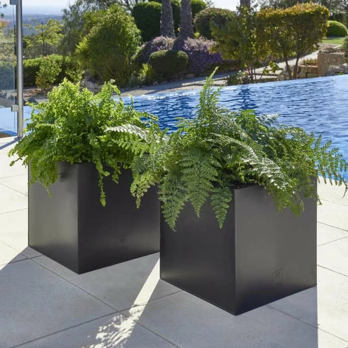 40cm Zinc Galvanised Large Black Cube Planter by Primrose™ 5 40cm Zinc Galvanised Large Black Cube Planter by Primrose™ - Image 3