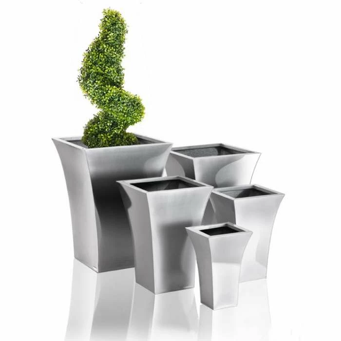 H56cm Zinc Galvanised Silver Flared Square Planter - By Primrose™ 5 H56cm Zinc Galvanised Silver Flared Square Planter - By Primrose™ - Image 3