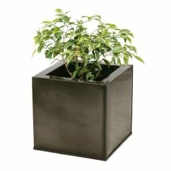 60cm Zinc Galvanised Pewter Cube Planter - By Primrose™