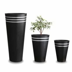 H49cm Tall Round Black Zinc Planter - By Primrose™