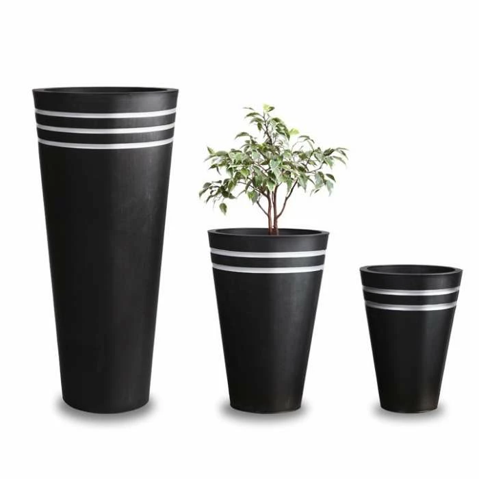 H49cm Tall Round Black Zinc Planter - By Primrose™ 3 H49cm Tall Round Black Zinc Planter - By Primrose™
