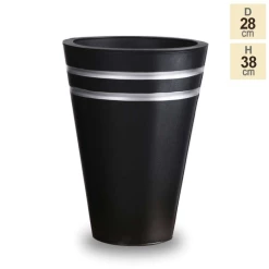 H38cm Tall Round Black Zinc Planter - By Primrose™ -Planters Outlet Store PP0521S 1663