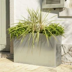 89cm Zinc Tall Trough Planter with Insert in Silver - By Primrose™