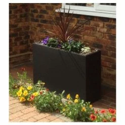 89cm Black Zinc Tall Trough Planter with Insert - By Primrose™ -Planters Outlet Store PP1772M add image 3 b06f