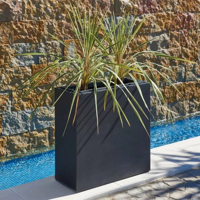 80cm Black Zinc Tall Trough Planter With Insert - By Primrose™ 3 80cm Black Zinc Tall Trough Planter With Insert - By Primrose™