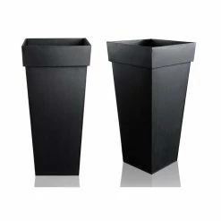 H80cm Black Zinc Tall Flared Square Planter - By Primrose™
