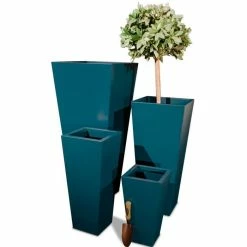 H70cm Zinc Galvanised Teal Flared Square Planter - By Primrose™ -Planters Outlet Store PP2640M add image 2 5f90
