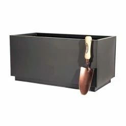 60cm Zinc Galvanised Kick-Bottom Trough Planter in Black by Primrose™ 13 60cm Zinc Galvanised Kick-Bottom Trough Planter in Black by Primrose™ -Planters Outlet Store PP3006S add image 3 b333