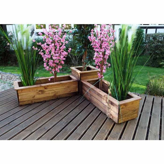 Charles Taylor Three Piece Corner Planter Set Redwood 3 Charles Taylor Three Piece Corner Planter Set Redwood