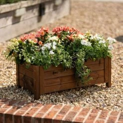 80cm Brown Wooden Trough Patio Planter