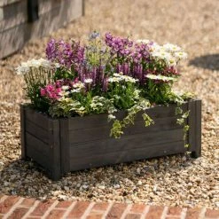80cm Grey Wooden Trough Patio Planter