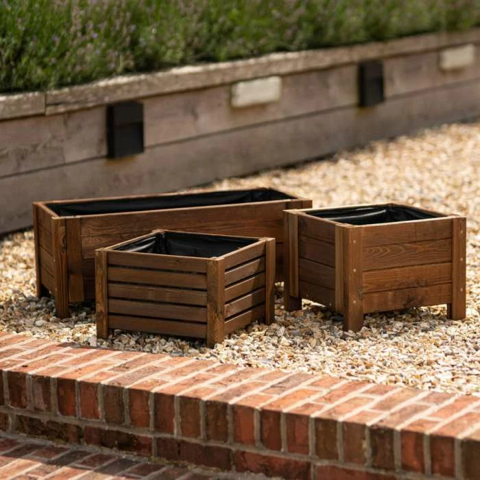 38cm Brown Wooden Cube Patio Planter 8 38cm Brown Wooden Cube Patio Planter - Image 6
