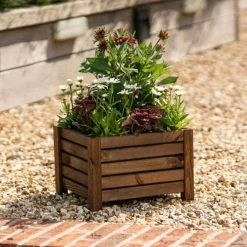 38cm Brown Wooden Cube Patio Planter