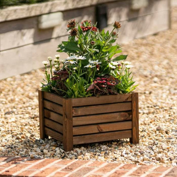 38cm Brown Wooden Cube Patio Planter 3 38cm Brown Wooden Cube Patio Planter