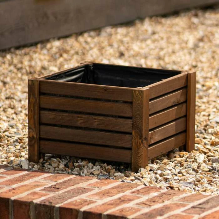 38cm Brown Wooden Cube Patio Planter 4 38cm Brown Wooden Cube Patio Planter - Image 2