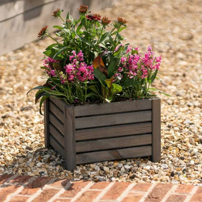 38cm Grey Wooden Cube Patio Planter 3 38cm Grey Wooden Cube Patio Planter