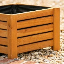 38cm Natural Wooden Cube Patio Planter -Planters Outlet Store PP8015 add image 2 79ca