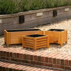 38cm Natural Wooden Cube Patio Planter -Planters Outlet Store PP8015 add image 4 11cd