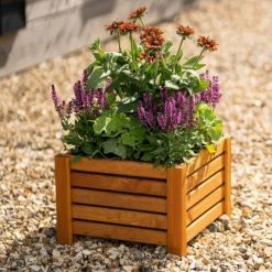 38cm Natural Wooden Cube Patio Planter
