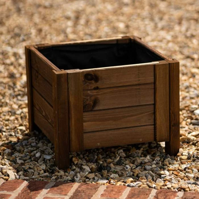40cm Brown Wooden Cube Patio Planter 4 40cm Brown Wooden Cube Patio Planter - Image 2