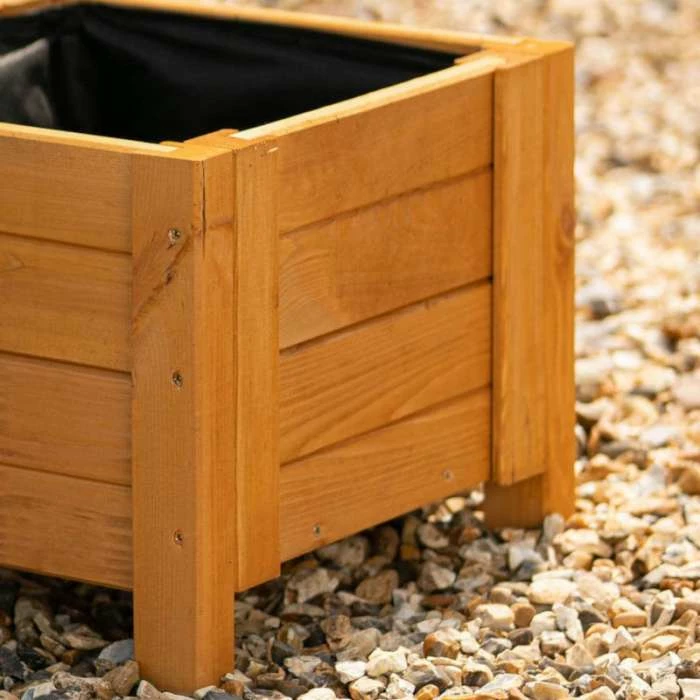 40cm Natural Wooden Cube Patio Planter 6 40cm Natural Wooden Cube Patio Planter - Image 4