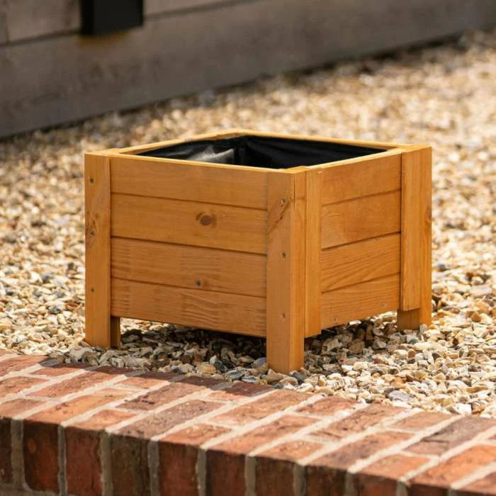 40cm Natural Wooden Cube Patio Planter 4 40cm Natural Wooden Cube Patio Planter - Image 2