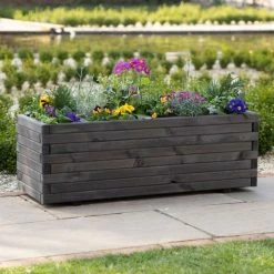 1.4m Pine Wood Raised Trough Planter in Grey -Planters Outlet Store potted planter grey square crop 2963