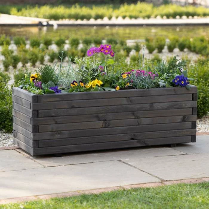 1m Pine Wood Raised Trough Planter in Grey 5 1m Pine Wood Raised Trough Planter in Grey - Image 3